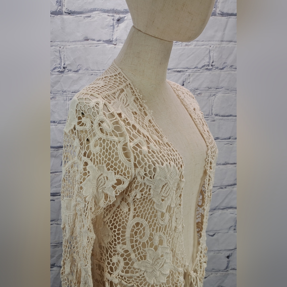 Vintage 90s Women's Crochet Open Knit Cardigan Nature Designs Mexico One Size - Picture 5 of 16